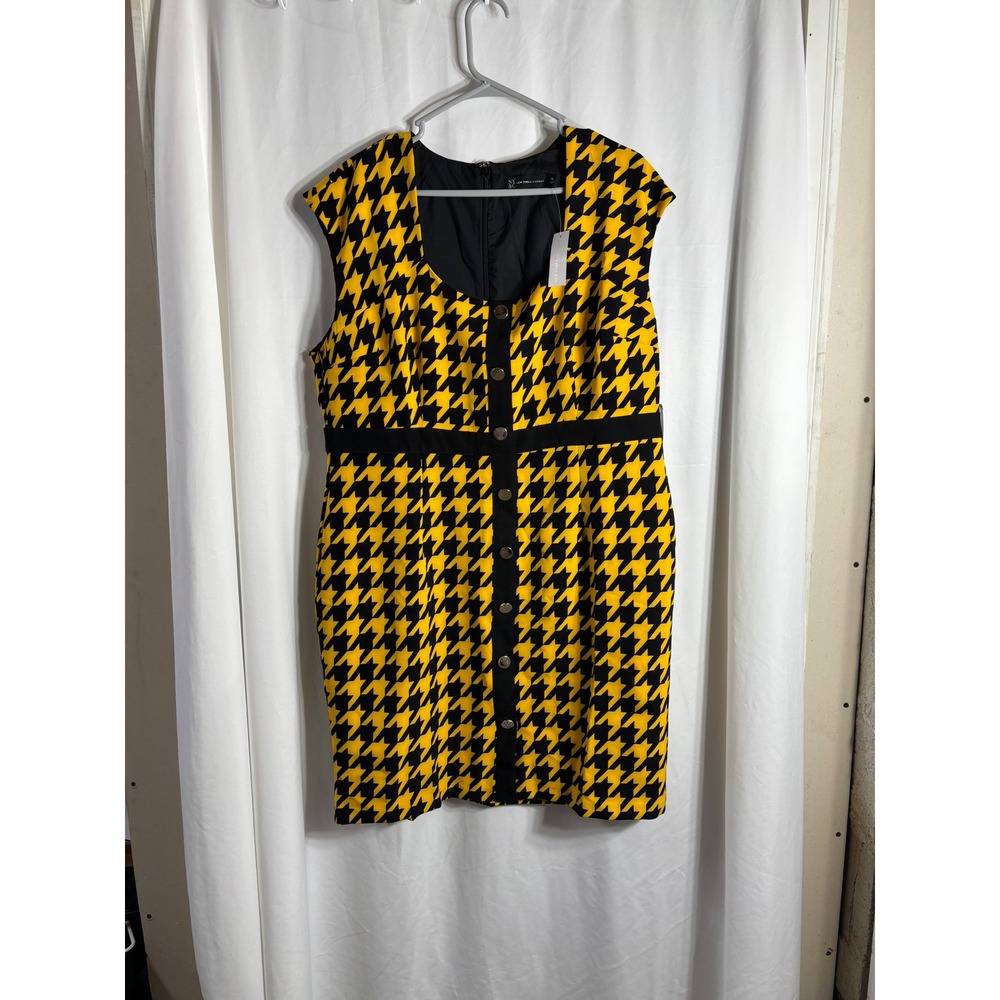 NY and‎ Company Women's Yellow Black Houndstooth Sleeveless Sheath Dress XXL